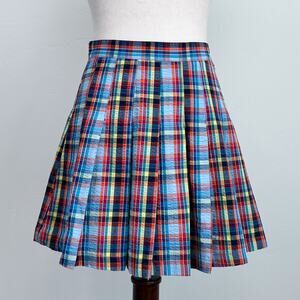 Urban Outfitters Pleated Seersucker Plaid Mini Skirt